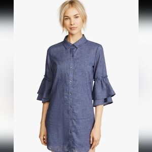 Splendid Indigo Chambray Tiered-Ruffle Shirt Dress